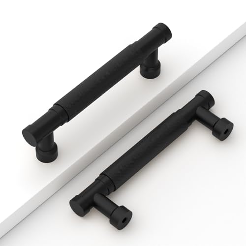 Matte Black Knurled Cabinet Handles Kitchen Pulls 3.75 Inch 10 Pack - color: Matte Black, size: 3.75" Hole Center