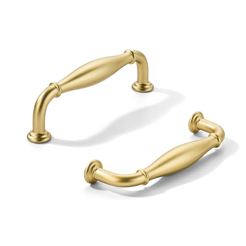 khtumeware 10 Pack 3-3/4inch(96mm) Hole Center Brushed Gold Cabinet Pulls Solid Heavy-Duty Matte Gold Tradition Handles Hardware for Bathroom Dressers Pull cabinets - color: Brushed Gold, size: 3-3/4inch(96mm) hole center
