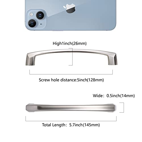 COTYKILEY 10 Pack 5Inch(128mm) Brushed Satin Nickel Kitchen Cabinet Handles Silver Cabinet Pulls Cabinet Door Handles Kitchen Cabinet Hardware Cupboard Drawer Pulls Dresser Handles - color: Brushed Satin Nickel, size: 5" Hole Center（128MM）