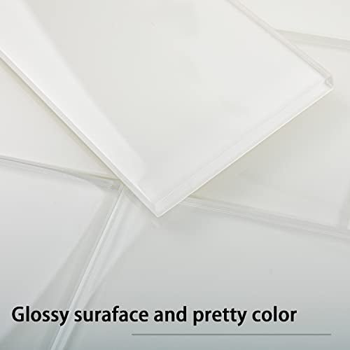 Lovdeco White Glass Subway Tile, Glass for Bathroom Kitchen Shower Backsplash Wall, 3 x 6 Inches, 4 Sq.Ft. - color: White, size: 3 x 6 Inch