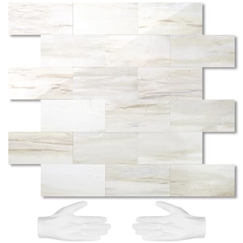 STICKGOO 10-Sheet Peel and Stick Backsplash on Subway Tile, Eurasia Biege - color: Polished Eurasia Pinkish-Biege Marble