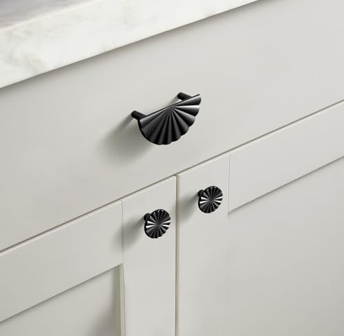 Goo-Ki 1.5''(38mm) Dia Matte Black Cabinet Knob, Big Zinc Alloy Drawer Knobs with Round Flower Design,Modern Style,6 Pack - color: Matt Black, size: 1.5'' Dia Single Hole Knob