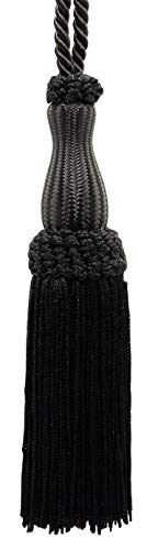 DÉCOPRO Decorative Silky 5" (12.5cm) Key Tassel 5" (12.5cm) Loop (Style# SKT) Pure Black #K9 (Jet Black) Set of 2 - color: Pure Black #K9 (Jet Black), size: Set of 2