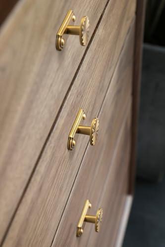 Goo-Ki 1.5'(38mm) Dia Brushed Gold Cabinet Knob with Timeless Drawer Backplate, Zinc Alloy Flower Design Drawer Knobs,Modern Style,6 Pack - color: Brushed Gold, size: 1.5'' Dia Knob With Timeless Drawer Backplate
