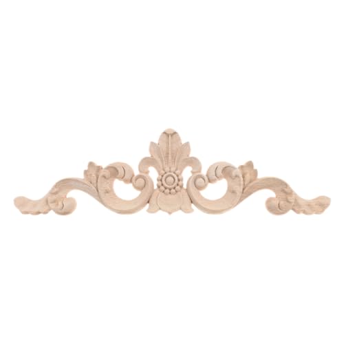 1Pc Wood Carved Appliques Long Flower Carving Wooden Onlays 13.78"x3.74" - color: 1Pc, size: 35x9.5 cm/13.78"x3.74"