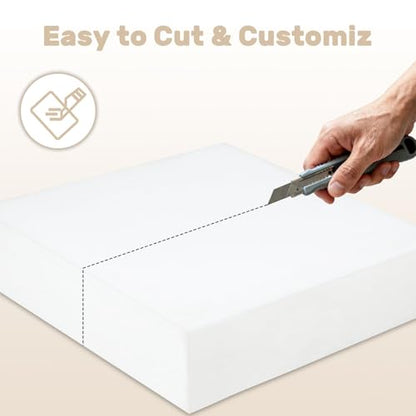 Couch Cushion Replacement 6"H, High Density Upholstery Foam Cushion Insert - color: White, size: 24"x27"x6"
