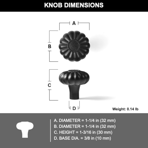 Matte Black Cabinet Knobs, 1.25 Inch Traditional Floral, 12 Pack - color: Matte Black