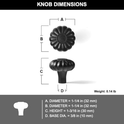Matte Black Cabinet Knobs, 1.25 Inch Traditional Floral, 12 Pack - color: Matte Black