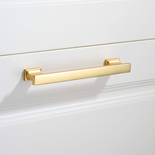10 Pack 6 Inch Length|5 Inch(128mm) Hole Center Brushed Gold Kitchen Cabinet Handles, Cabinet Pulls Kitchen Cabinet Hardware, Cupboard Pulls, Drawer Handles - color: Brushed Gold, size: 5 inch Hole Center(128mm), style: 10 Pack Handle