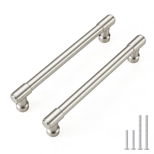 Goldenwarm 10 Pack 5 Inch Brushed Nickel Cabinet Pulls Modern Kitchen & Bathroom Hardware Heavy Duty Zinc Alloy Drawer Handles with Complete Screw Kit Consistent Finish for Whole-Home Renovations - color: Brushed Satin Nickel, size: 5 Inches Hole Center