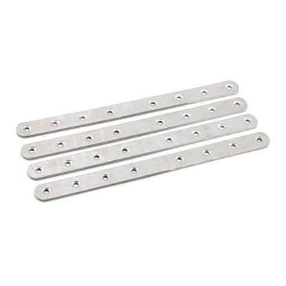 4 Pack Flat Mending Plate for Wood,ULIFESTAR Stainless Steel Straight Brackets 300mm / 12" Length 8 Screw Hole Flat Repair Fixing Wood Brace Joining Plates Connector with Fixing Screws - size: ['300x25x4mm']