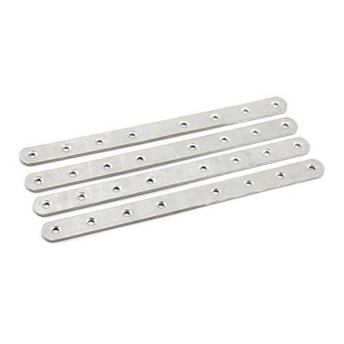 4 Pack Flat Mending Plate for Wood,ULIFESTAR Stainless Steel Straight Brackets 300mm / 12" Length 8 Screw Hole Flat Repair Fixing Wood Brace Joining Plates Connector with Fixing Screws - size: ['300x25x4mm']