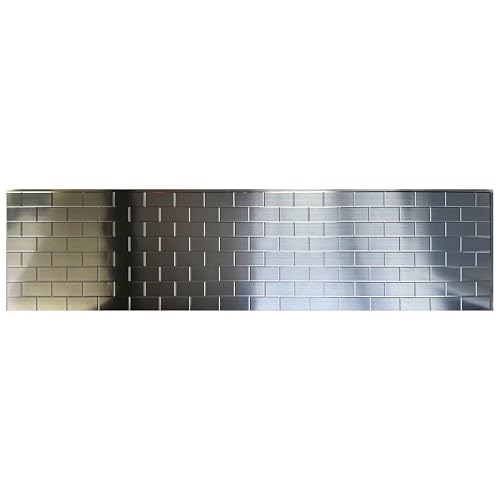 From Plain To Beautiful In Hours 129 Subway PVC 2' x 8' Glue-up Backsplash Panels (Covers / 32 sq.ft), Brushed Stainless Steel, 2 Piece - color: Brushed Stainless Steel, size: Pack of 2