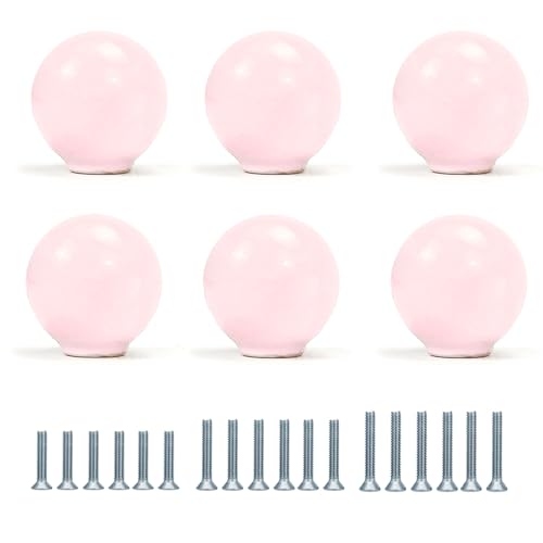 FOAN Cabinet Knobs 6 Pack, Ceramic Drawer Grip Handle, Suitable for Cupboard/Drawer/Dresser/Toilet/Kids Room, 1-1/4inch, Equipped with Multi Size Screws, Pink - color: Pink