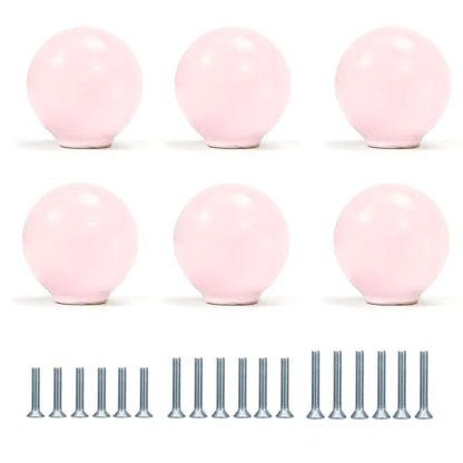 FOAN Cabinet Knobs 6 Pack, Ceramic Drawer Grip Handle, Suitable for Cupboard/Drawer/Dresser/Toilet/Kids Room, 1-1/4inch, Equipped with Multi Size Screws, Pink - color: Pink