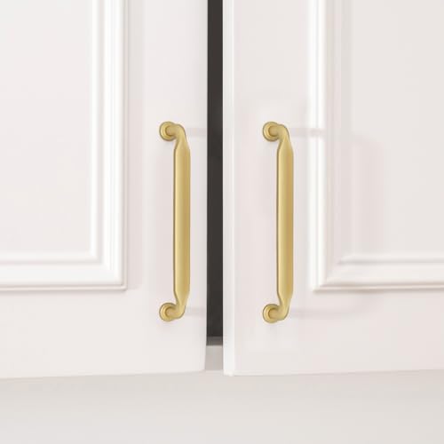 Goldenwarm 10 Pack 5 Inch Brushed Brass Cabinet Pulls Solid Cabinet Handle - color: Brushed Brass, size: 5 Inch Hole Center