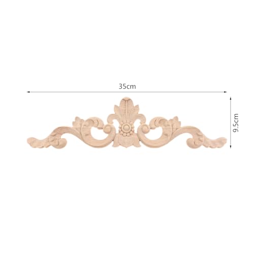 2Pcs Wood Carved Appliques Long Flower Carving Wooden Onlays 13.78"x3.74" - color: 2Pcs, size: 35x9.5 cm/13.78"x3.74"