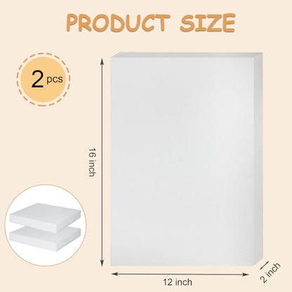 Polyurethane Foam 2 PCS 16 x 12 x 2 inch, High Density Cushion Foam for Seat Replacement, DIY Projects, Upholstery, Packing & Furniture Padding - size: 16x12x2inch