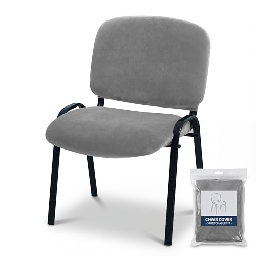 Deisy Dee Stretch Velvet Slipcover for Stacking Chairs - Universal Fit for Office, Conference, Waiting Room & Guest Chairs (Back & Seat Covers) (Dark Grey) - color: Dark Grey
