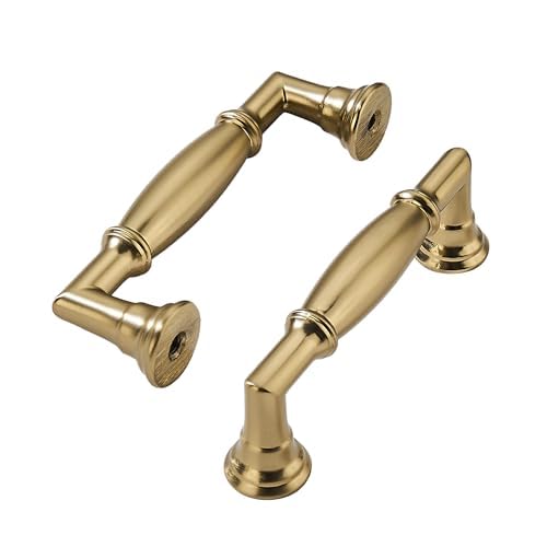 khtumeware 10 Pack 3-1/2 Inch(89mm) Brushed Brass Cabinet Pulls Heavy Duty Soild Warm Brass Cabinet Handles Kitchen Brushed Gold Cabinet Hardware for Cupboard Drawer Handles - color: Brushed Brass, size: 3-1/2"(89mm)Hole Center