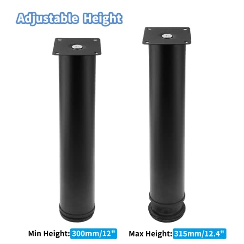 Set of 4 Adjustable Stainless Steel Furniture Legs 12 Inch Black - color: Black, size: 12 inch