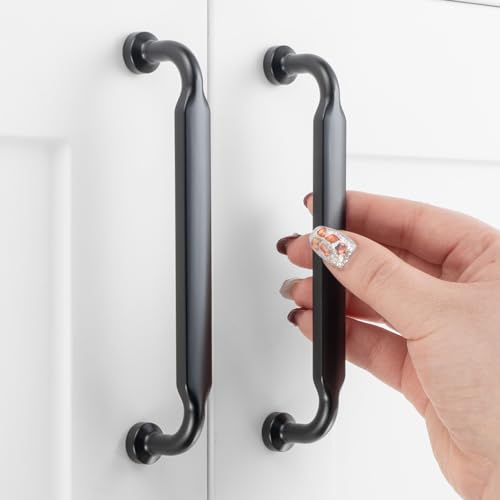 5 Inch Matte Black Cabinet Pulls 10 Pack, Footed Handles P2302 - color: Black, size: 5" Hole Centers-10 Pcs