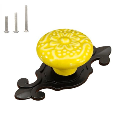 HUAMULAN Ceramic Knobs Cabinet Pulls with Black Base Backplate 10 Pack - color: Yellow Knob + Black Base