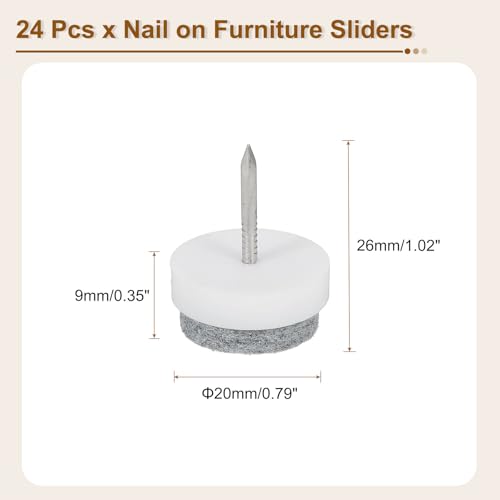 uxcell Nail-on Furniture Sliders, 24Pcs Nail-on Felt Pads Round Chair Table Feet Pads Chair Leg Floor Protectors for Hardwood Floors (White, 20mm/0.79") - size: 20mm/0.79"