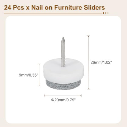uxcell Nail-on Furniture Sliders, 24Pcs Nail-on Felt Pads Round Chair Table Feet Pads Chair Leg Floor Protectors for Hardwood Floors (White, 20mm/0.79") - size: 20mm/0.79"