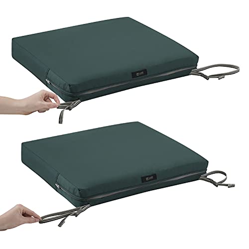 Classic Accessories Ravenna Water-Resistant 21 x 19 x 3 Inch Patio Seat Cushion, Mallard Green, Chair Seat Cushion - color: Mallard Green, size: 21"W x 19"D x 3"Thick
