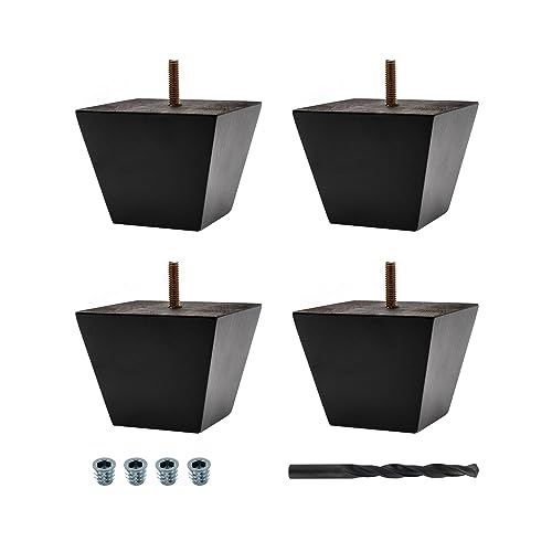 3 in. x 3-7/8 in. Unfinished Solid Hardwood Square Bun Foot | 4 Pack with 4 Free Insert Nuts and Drill Bit - color: Espresso