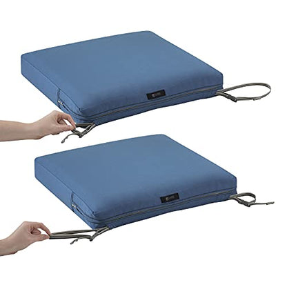 Classic Accessories Ravenna Water-Resistant 19 x 19 x 3 Inch Patio Seat Cushion, Empire Blue, Chair Seat Cushion - color: Empire Blue, size: 19"W x 19"D x 3"Thick