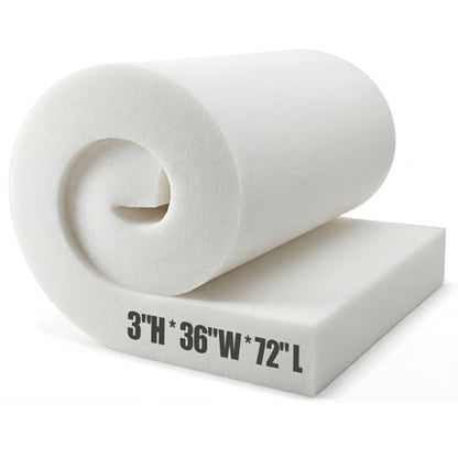 Domensi Upholstery Foam 3" Thick X 36" Width X 72" Length, White - color: White, size: 3" Thick X 36" Width X 72" Length