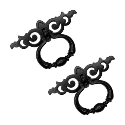 6 Pack Black Ring Pull Handles, Single Hole Cabinet Hardware - color: Black