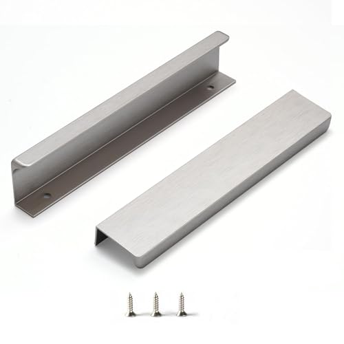 Finger Pull for Cabinets Kitchen Drawer knobs Low Profile Door Dresser Bathroom Long Cupboard Cabinet Pulls Handles Aluminum 6 Pack Brushed Nickel 7.87" Easy Installation - color: Brushed Nickel, size: 6.3" Hole Center 7.87" Overall Length