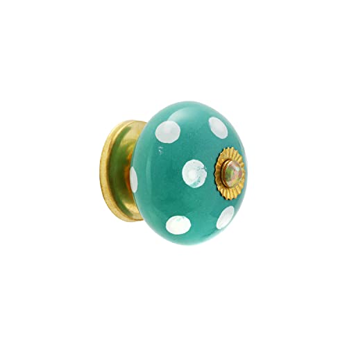 Cabinet Knobs for Dresser Drawers - Boho Handmade Ceramic Kitchen Cupboard Pull Handle Countryside Farmhouse Furniture Hardware - Turquoise Polka Dot - Pack of 4 - color: Turquoise Polka Dot
