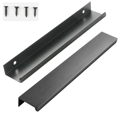 10 Pack Cabinet Handle Hidden Black Drawer Edge Pulls, Modern Style Dressing Table Wardrobe Kitchen Wall Cabinet Finger Edge Handle (Black, Length 15.7"/Hole Distance 10") - size: Length 15.7"/Hole Distance 10"