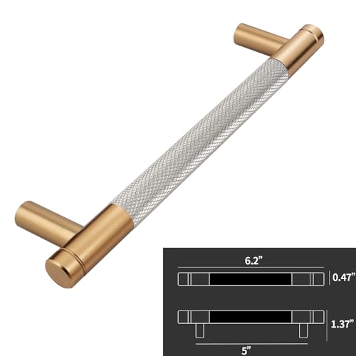 12 Pack 5 Inch 128 mm Bronze and Nickel Knurled Cabinet Handles Cabinet Pulls Aluminum Handles Knurled Drawer Pulls Oxidation Finish with Diamond Pattern 6" Length (5" Hole Center) - color: PBronze and Nickel, size: 5 Inch