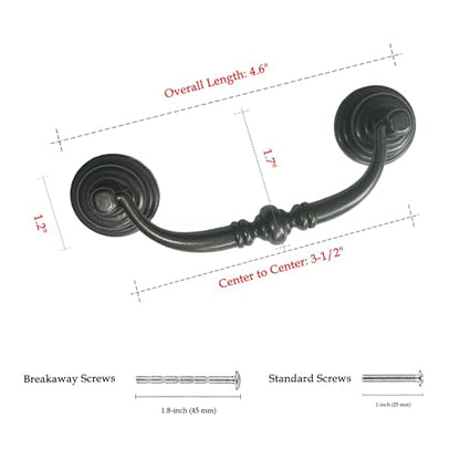 6 PCS Oil-Rubbed Bronze Metal Drop Bail Pulls, 3-1/2" Center to Center - color: Oil Rubbed Bronze, size: 3-1/2" Center to Center