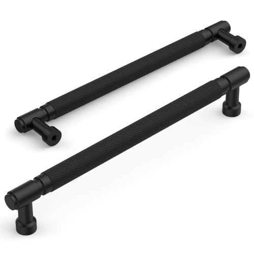 Amerdeco 10 Pack Matte Black knurled Cabinet Pulls 12.6" - color: Matte Black, size: 12.6" hole center