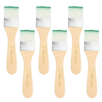 PATIKIL 6Pcs Wooden Paint Brush Set, 5.9" Nylon Bristle Flat Brushes #6 - color: Green/White, size: #6