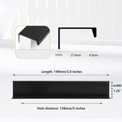 10 Pack Cabinet Handle Hidden Black Drawer Edge Pulls, Modern Style Dressing Table Wardrobe Kitchen Wall Cabinet Finger Edge Handle (Black, Length 5.8"/Hole Distance 5") - size: Length 5.8"/Hole Distance 5"