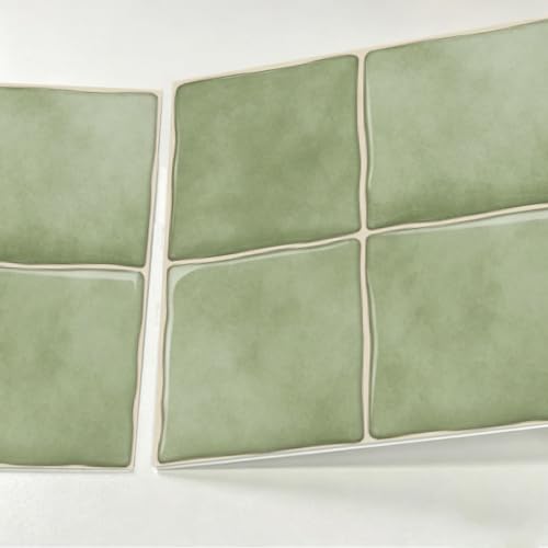10pcs Peel and Stick Light Green Backsplash Tiles – 7.87in x 7.87in Self-Adhesive Kitchen Wall Tiles, Bathroom Wall Panels, Modern DIY Stick On Tiles, Home Decor - color: Muted green