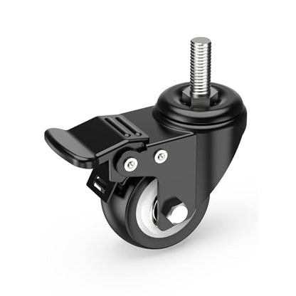 HOLKIE Stem Caster Wheels 2 inch Total Locking Casters Set of 4, Threaded Stem 3/8" -16 x 1 (Diameter 3/8", Length 1") Swivel Heavy Duty Castors Black - size: 2 Inch-Black-With Brake (3/8" -16 x 1")