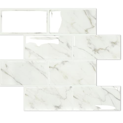 STICKGOO 10-Sheet Subway Tile Peel and Stick Backsplash, Self Adhesive Vinyl Wall Tiles, Stick on Backsplash for Kitchen and Bathroom(Thicker Design) - color: Carrara Marble