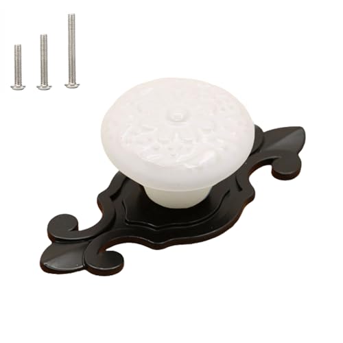 HUAMULAN Ceramic Knobs Cabinet Pulls with Black Base Backplate 10 Pack - color: White Knob + Black Base
