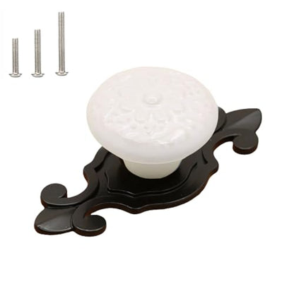 HUAMULAN Ceramic Knobs Cabinet Pulls with Black Base Backplate 10 Pack - color: White Knob + Black Base