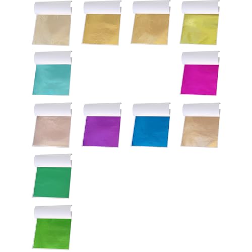 Gold Leaf Sheets for Art，120PCS Gold Foil Sheets,Imitation Gold Leaf Paper for DIY Art Decoration, Nails, Handicrafts, Bronzing, Furniture, Painting, Resin(Mixed Color) - color: 120PCS 12 Colors, size: Portfolio B