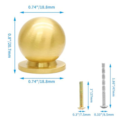 Jiozermi 4 Pack Mini Round Solid Brass Knobs, 3/4 Inch, Gold - color: Gold, size: 3/4 Inch(18.8mm)