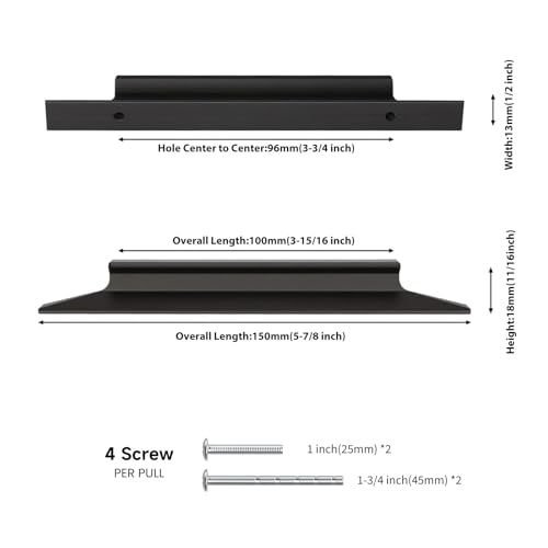 Peaha 10 Pack 3-3/4 Inch Hole Center Black Kitchen Cabinet Handles - color: Black-10pack, size: 3-3/4in Hole Centers